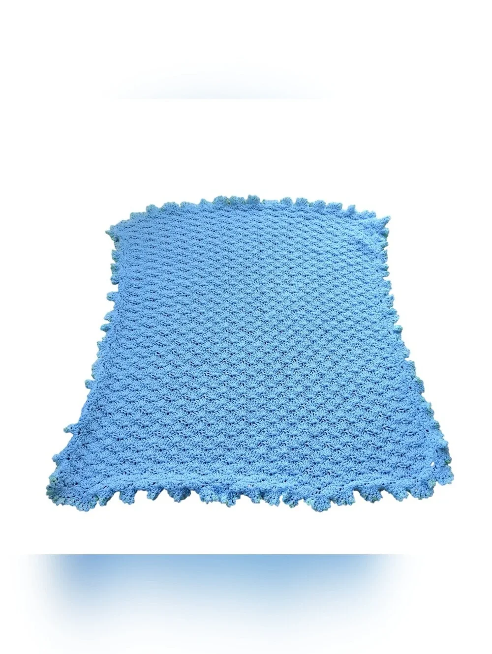 Vintage Baby Boy Blue Crochet Throw with Ruffled Edge